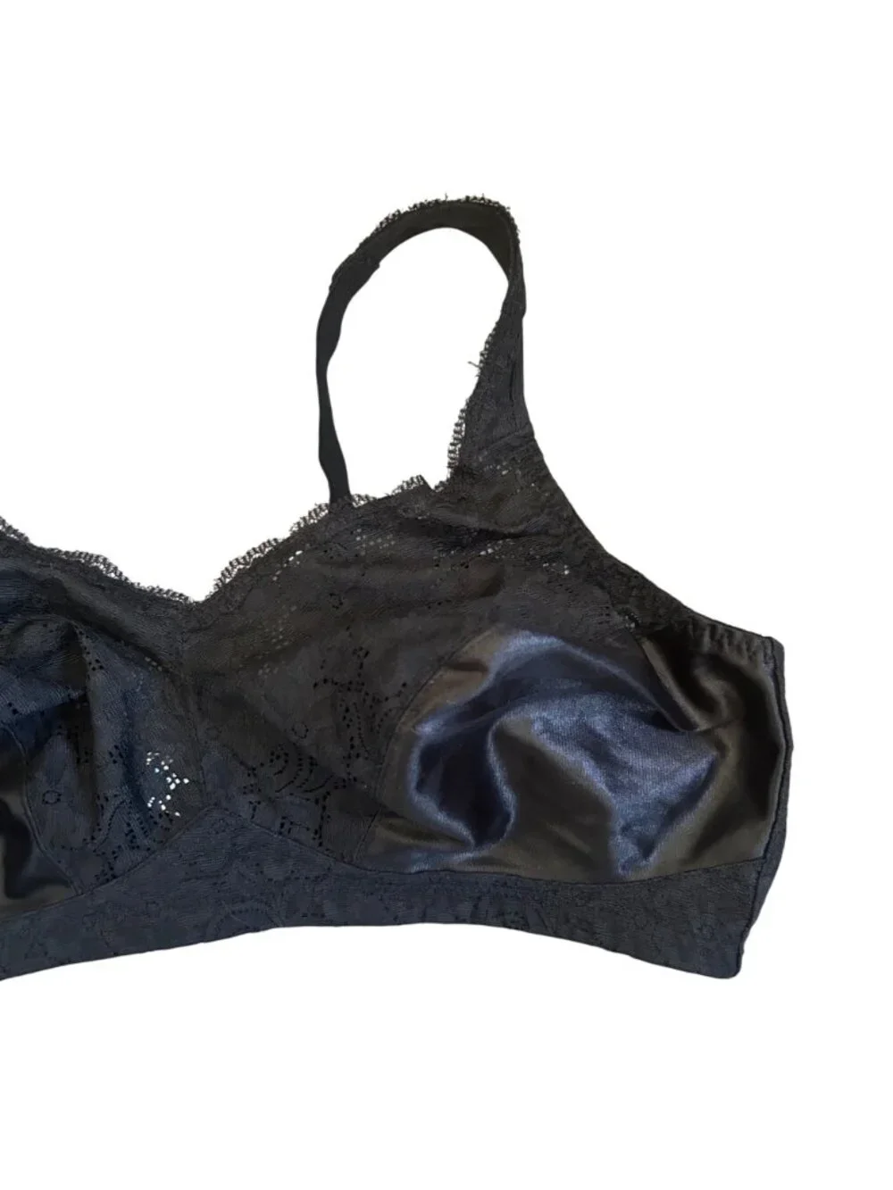 Vintage Playtex Secrets Black Silk Floral Lace Pinup Retro Bra 42D